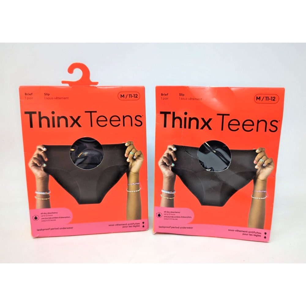 NEW 2PK Thinx Teens Leakproof Period Underwear ~ BIKINI ~ MEDIUM 11/12 ~ BLACK